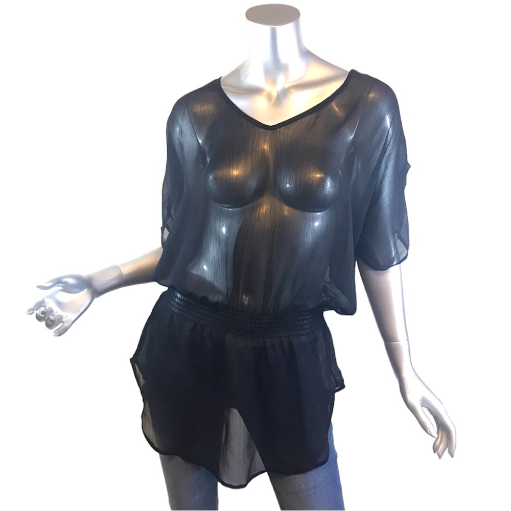 Sheer Black Express Top Medium Blouse Peplum Tunic Style